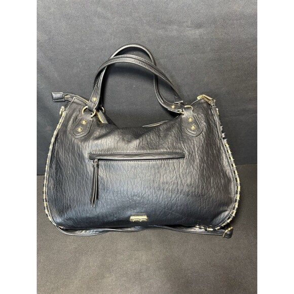 Jessica Simpson Black Hobo Tote Bag Vegan Leather Gold Hardware Satchel EUC - Picture 1 of 11